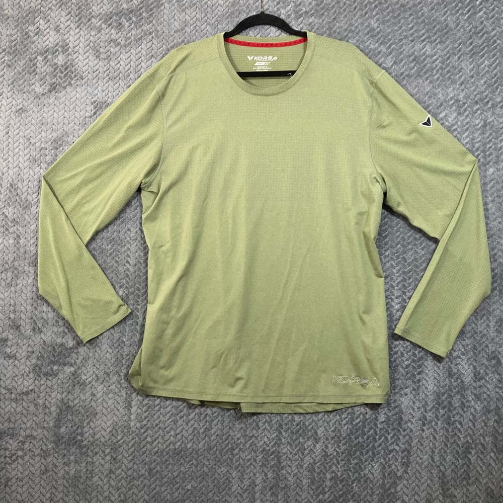 Korsa Mens XL Road Runner Sports Olive Green Long Sleeve Perforated Running